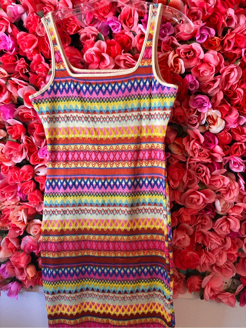 SHEIN Multicolor Zigzag Knit Tank Dress — Pink Yellow Blue